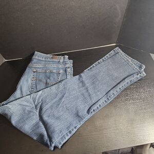 Lee Jeans Womens Blue Classic Fit Five Pocket Leather‎ Patch Vintage Retro